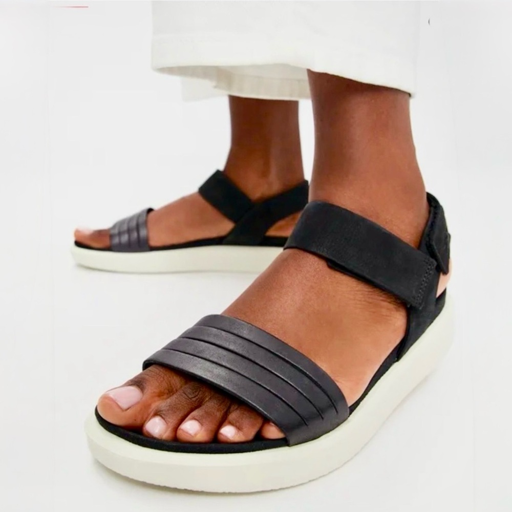 ECCO, Women's Flowt Adjustable Sandals in Black Nubuck Leather, Size 7 - 7.5